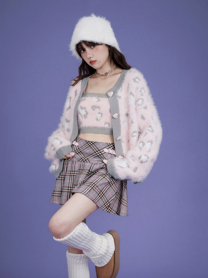 Star Buckle Plaid Pleated Mini Skirt
