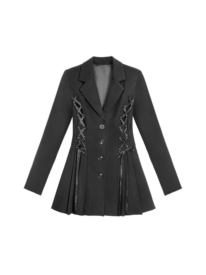 Gothic Lace-Up Pleated Blazer Dress