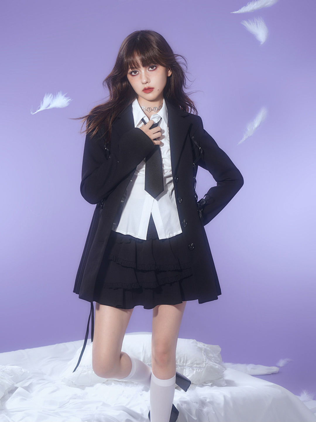 Gothic Lace-Up Pleated Blazer Dress