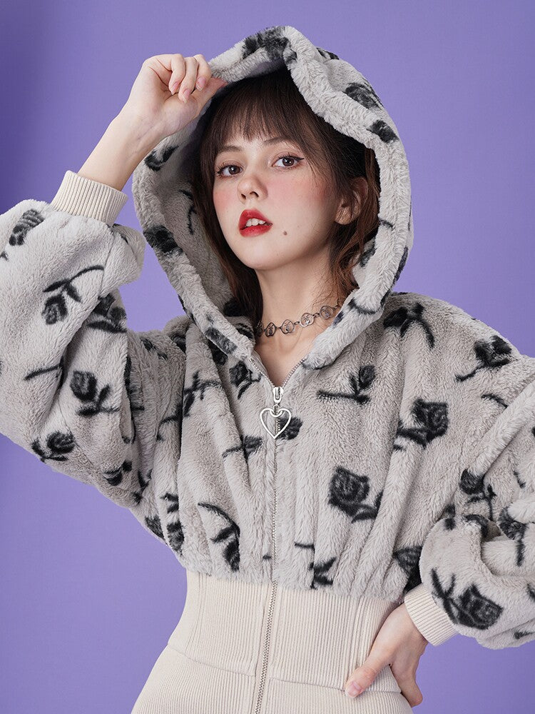 Fuzzy Rose Corset Hoodie Mini Dress