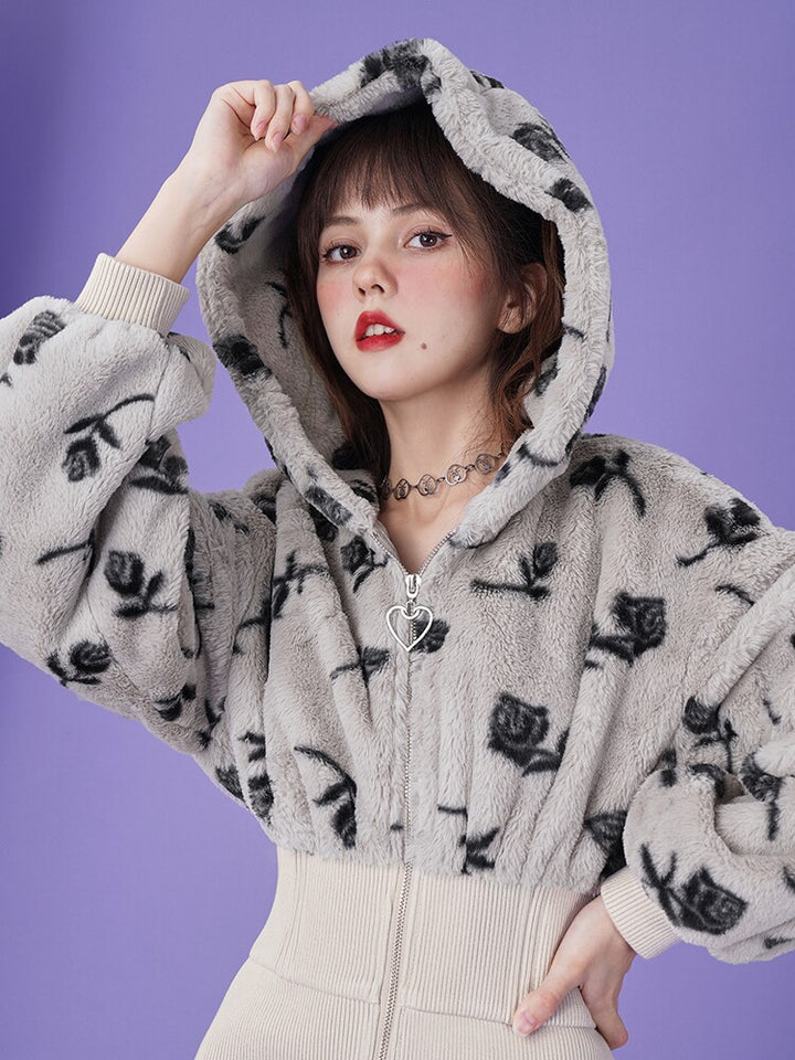Fuzzy Rose Corset Hoodie Mini Dress