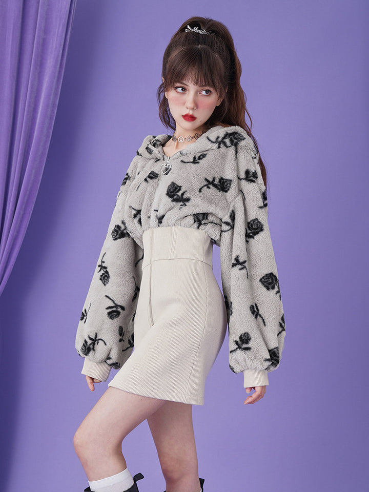 Fuzzy Rose Corset Hoodie Mini Dress