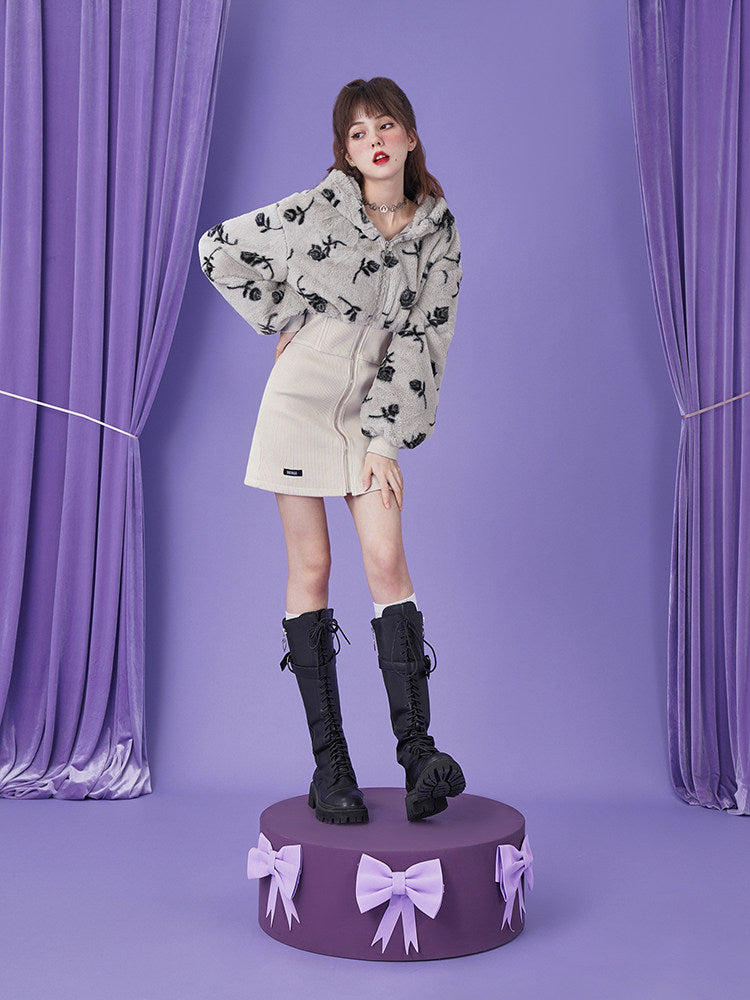 Fuzzy Rose Corset Hoodie Mini Dress