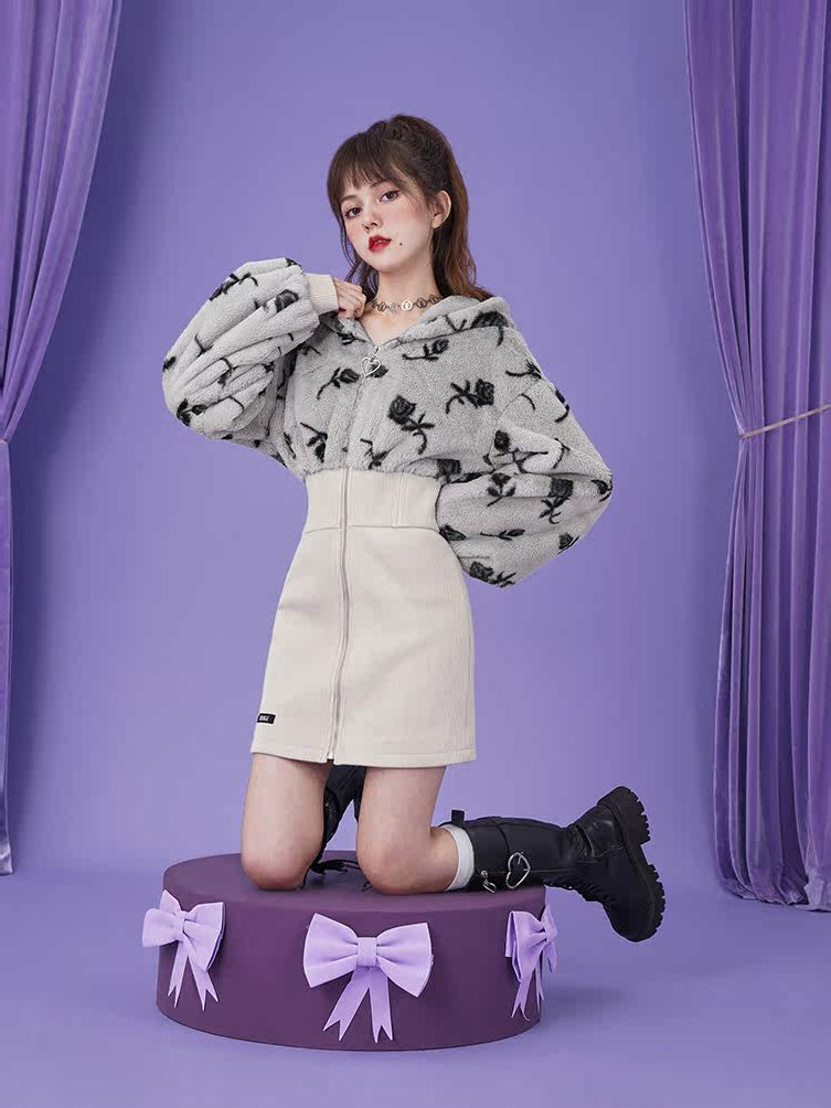 Fuzzy Rose Corset Hoodie Mini Dress