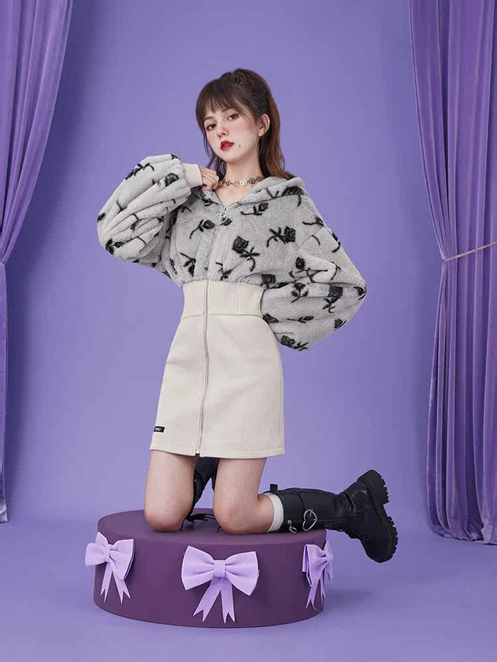 Fuzzy Rose Corset Hoodie Mini Dress