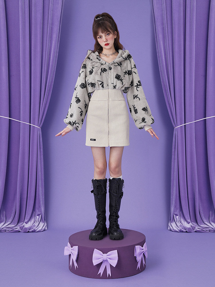 Fuzzy Rose Corset Hoodie Mini Dress