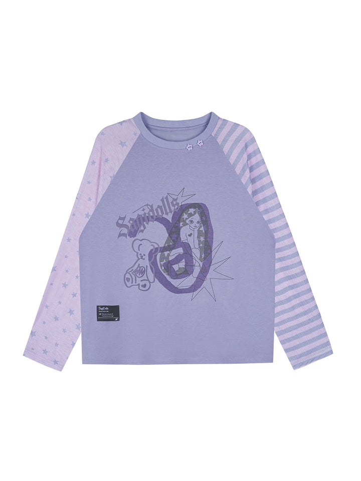 Kawaii Mismatched Sleeve Graphic Sweatshirt