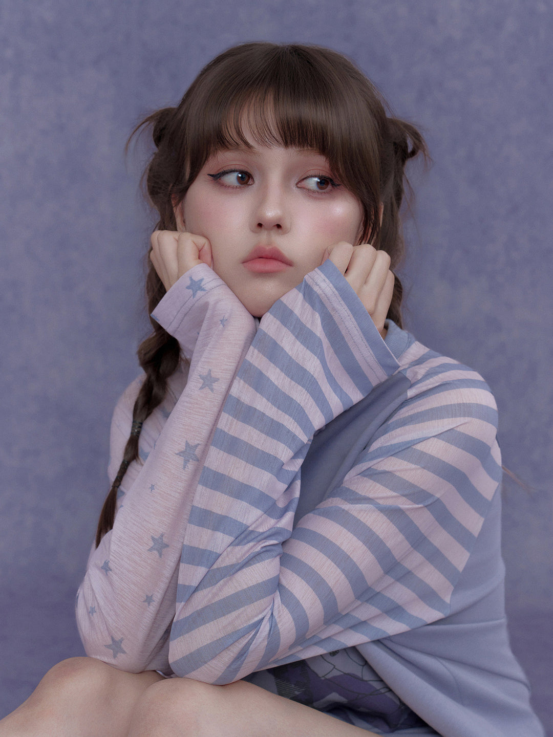 Kawaii Mismatched Sleeve Graphic Sweatshirt