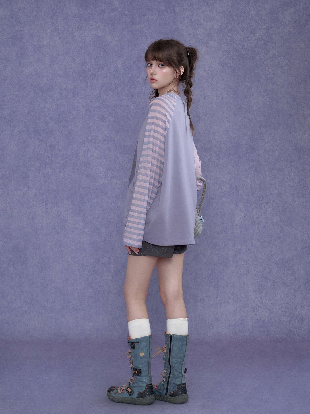 Kawaii Mismatched Sleeve Graphic Sweatshirt