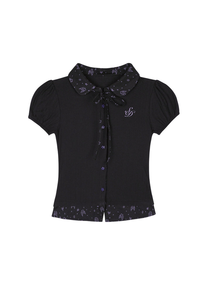 Gothic Bow Collar Puff Sleeve Shirt