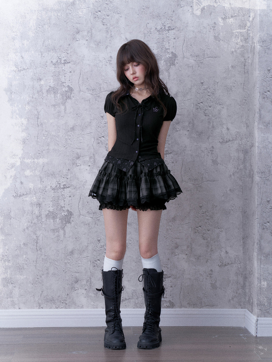 Gothic Bow Collar Puff Sleeve Shirt