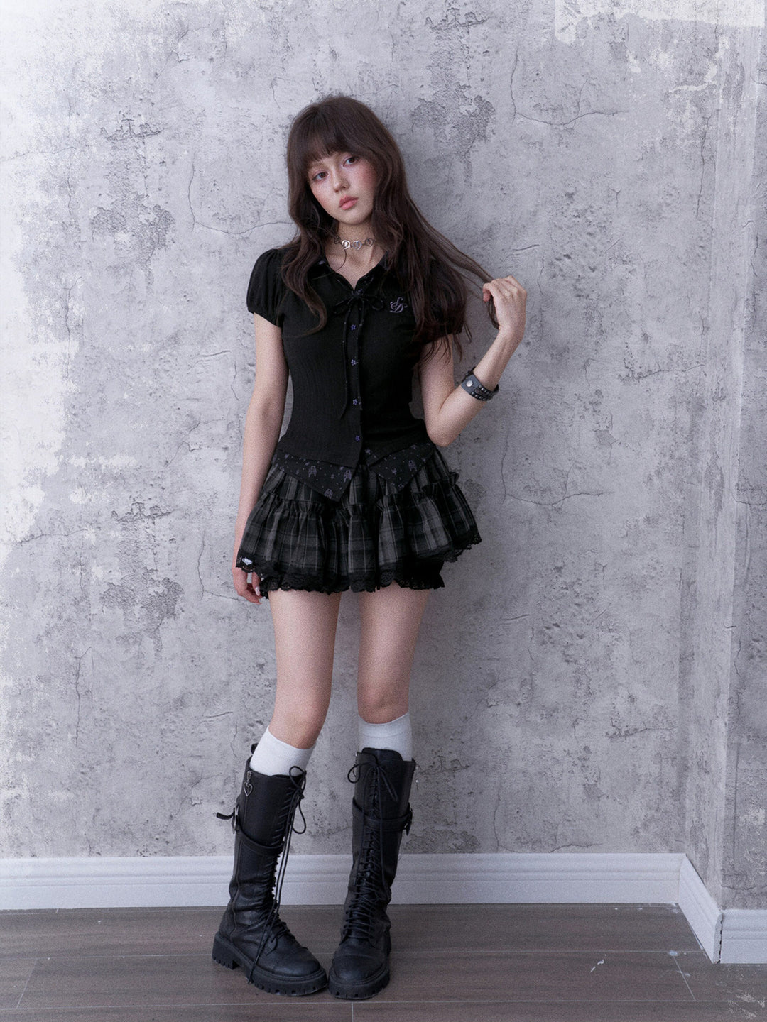 Gothic Bow Collar Puff Sleeve Shirt