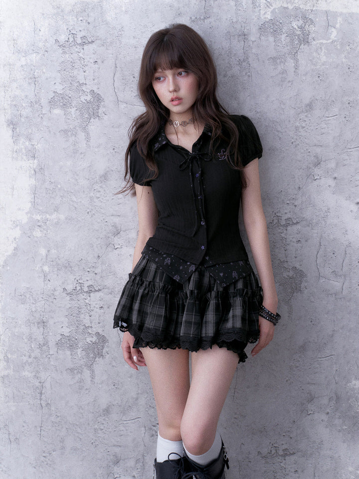Gothic Bow Collar Puff Sleeve Shirt