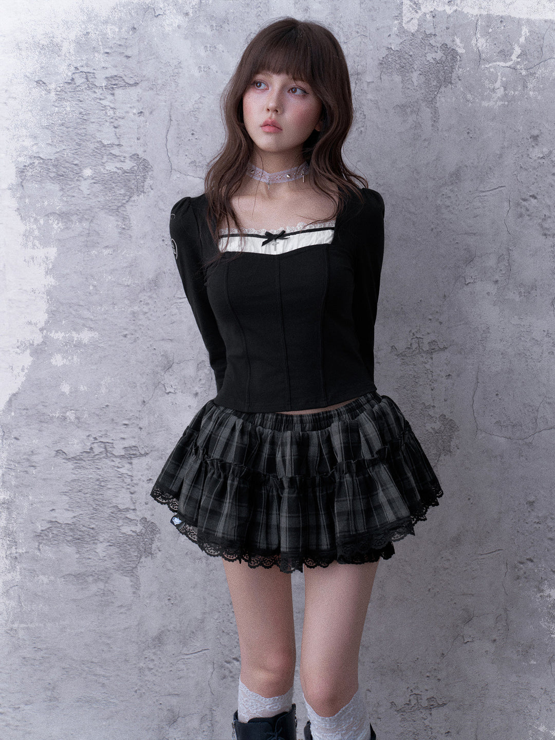 Gothic Lace Faux Two-Piece Top