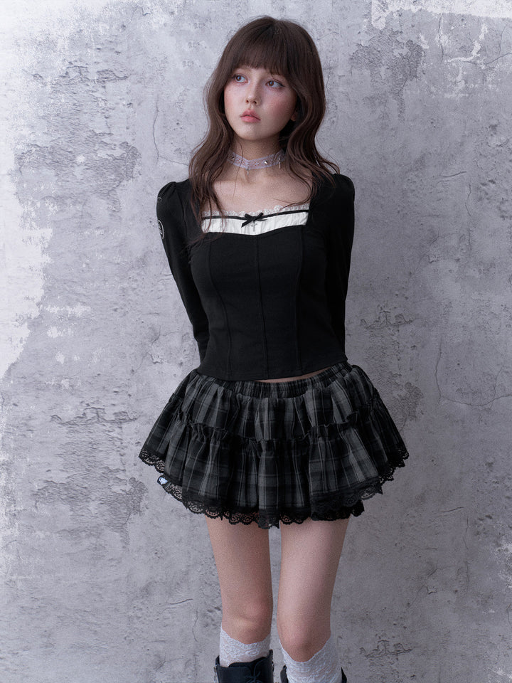 Gothic Lace Faux Two-Piece Top
