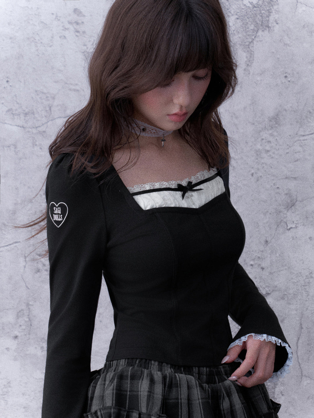 Gothic Lace Faux Two-Piece Top