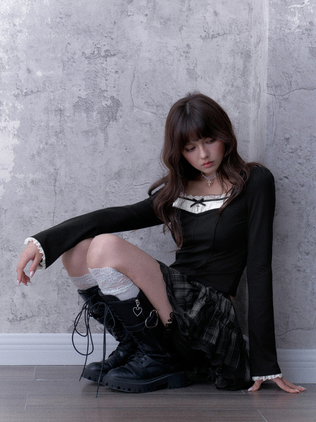 Gothic Lace Faux Two-Piece Top