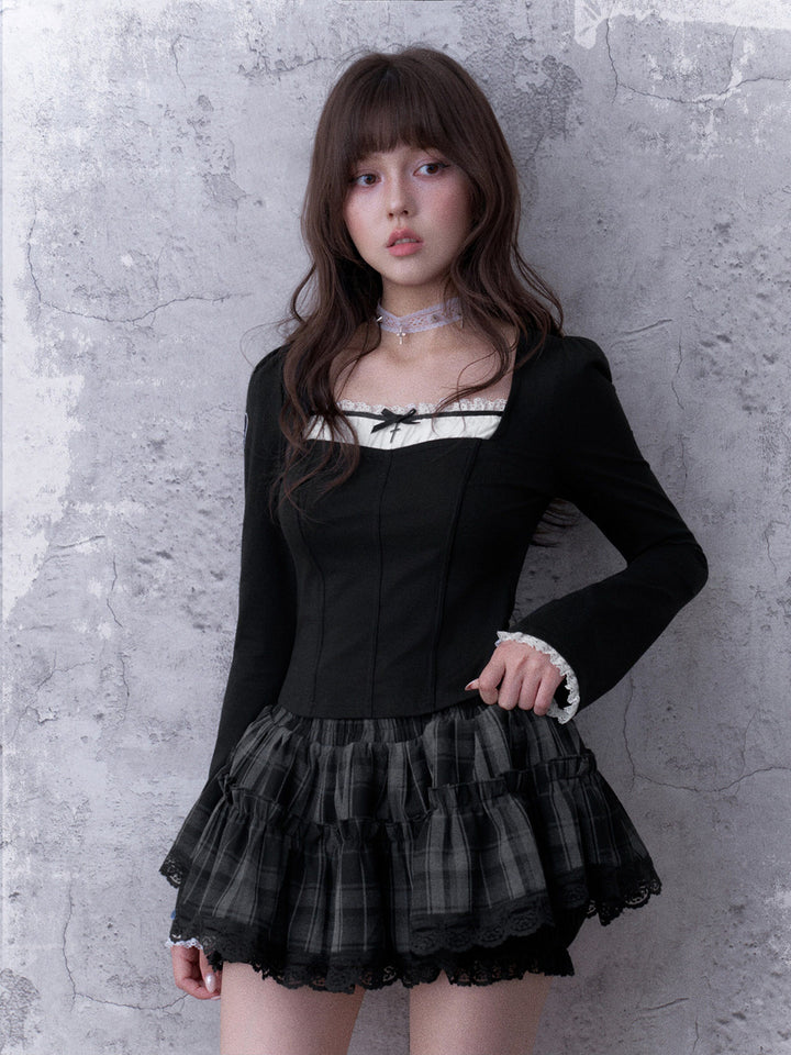 Gothic Lace Faux Two-Piece Top