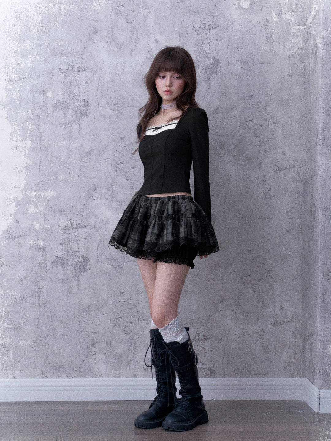 Gothic Lace Faux Two-Piece Top