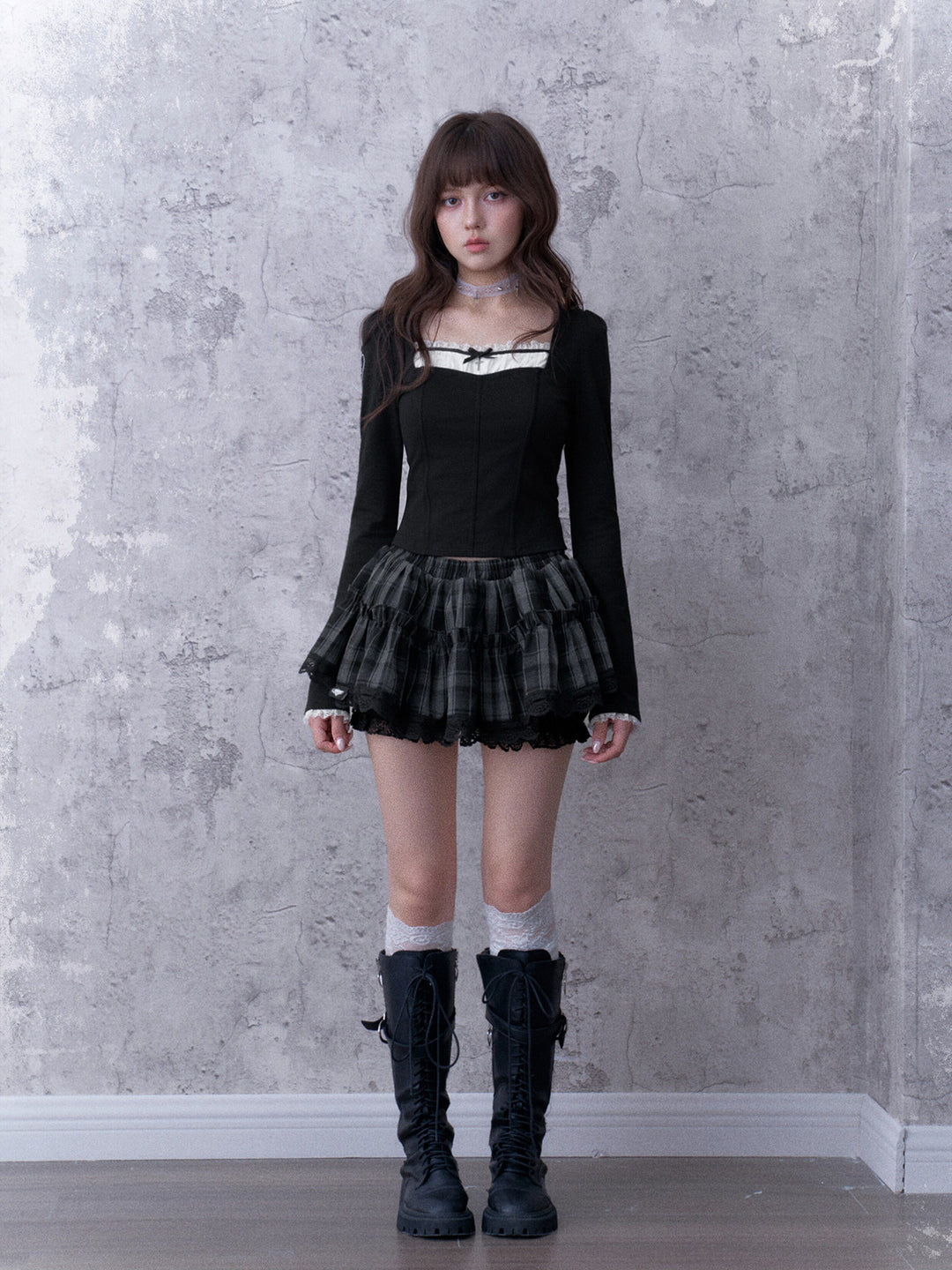 Gothic Lace Faux Two-Piece Top