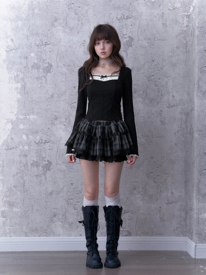 Gothic Lace Faux Two-Piece Top
