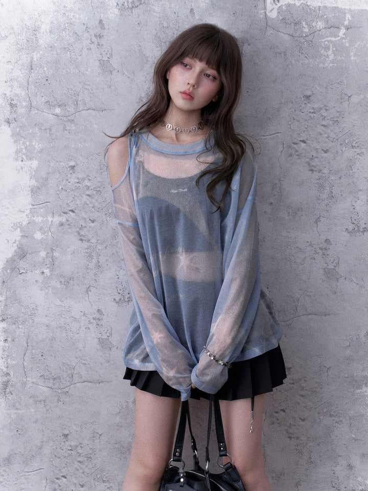 Celestial Tie-Shoulder Mesh Top