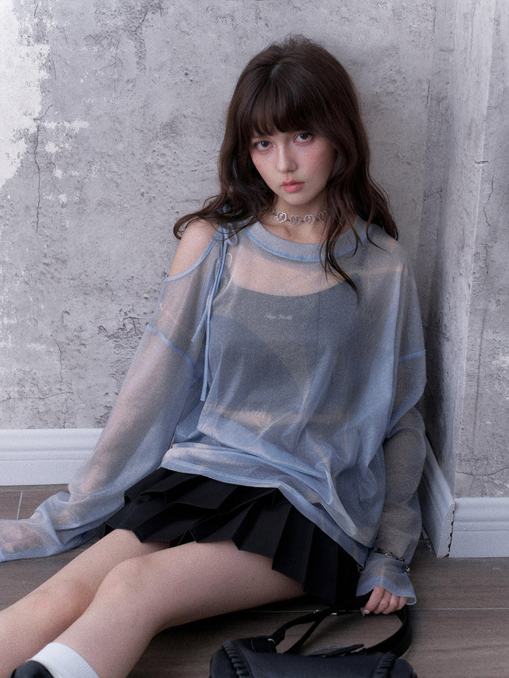 Celestial Tie-Shoulder Mesh Top