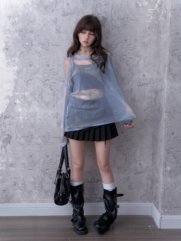Celestial Tie-Shoulder Mesh Top
