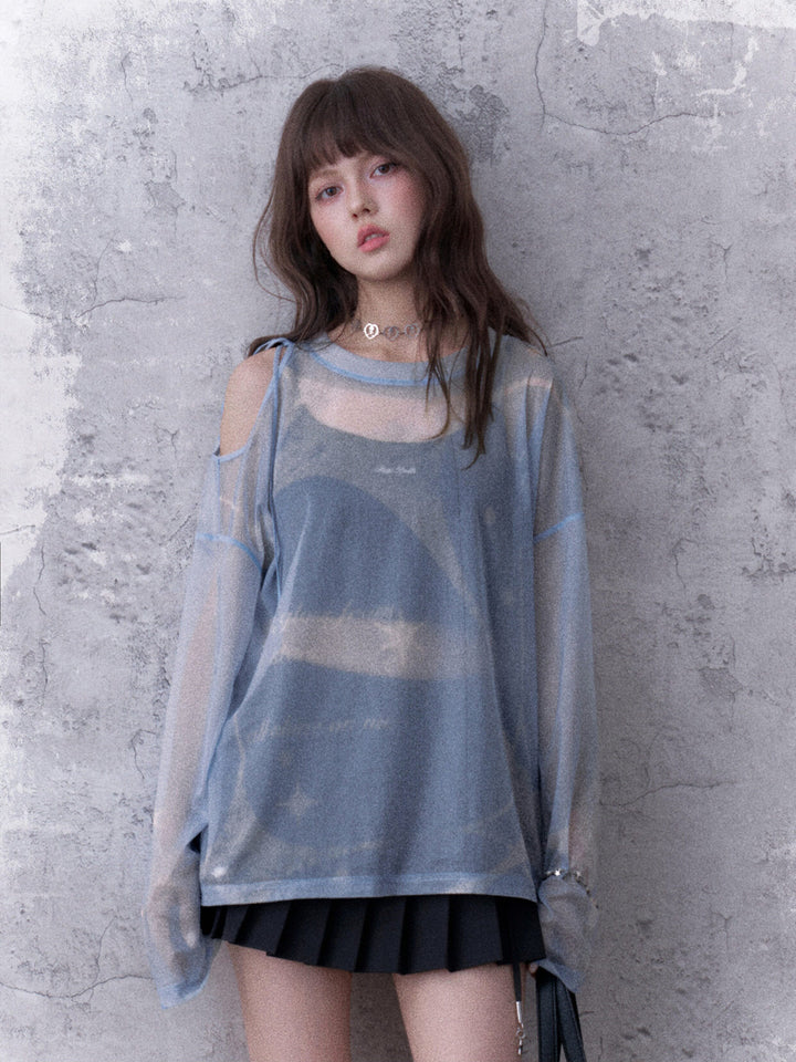 Celestial Tie-Shoulder Mesh Top