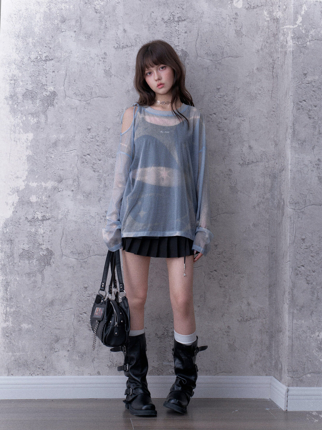 Celestial Tie-Shoulder Mesh Top