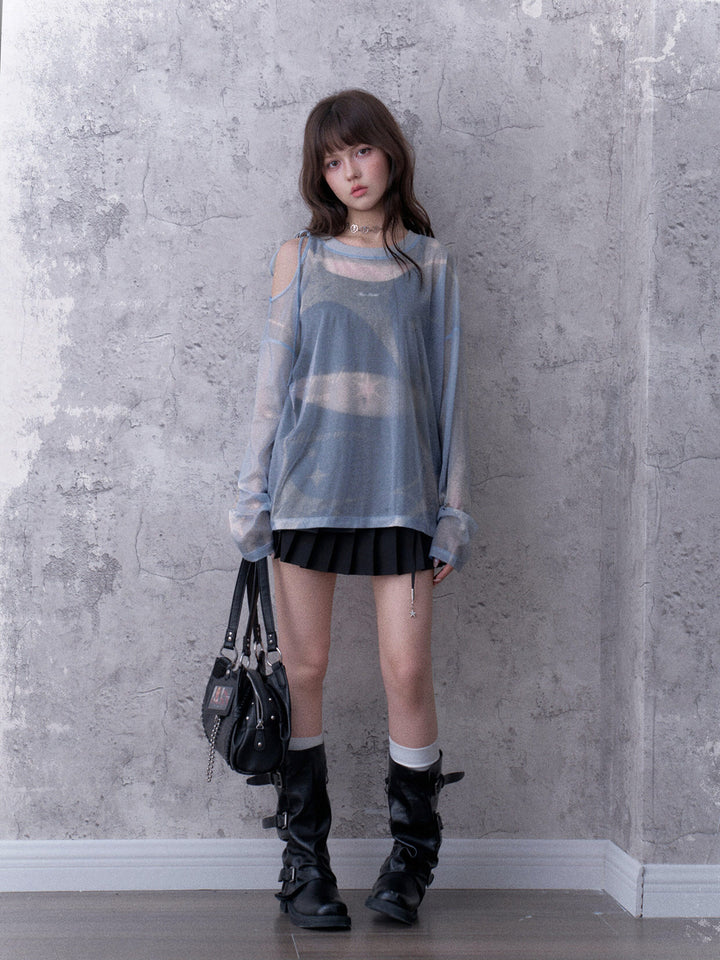 Celestial Tie-Shoulder Mesh Top