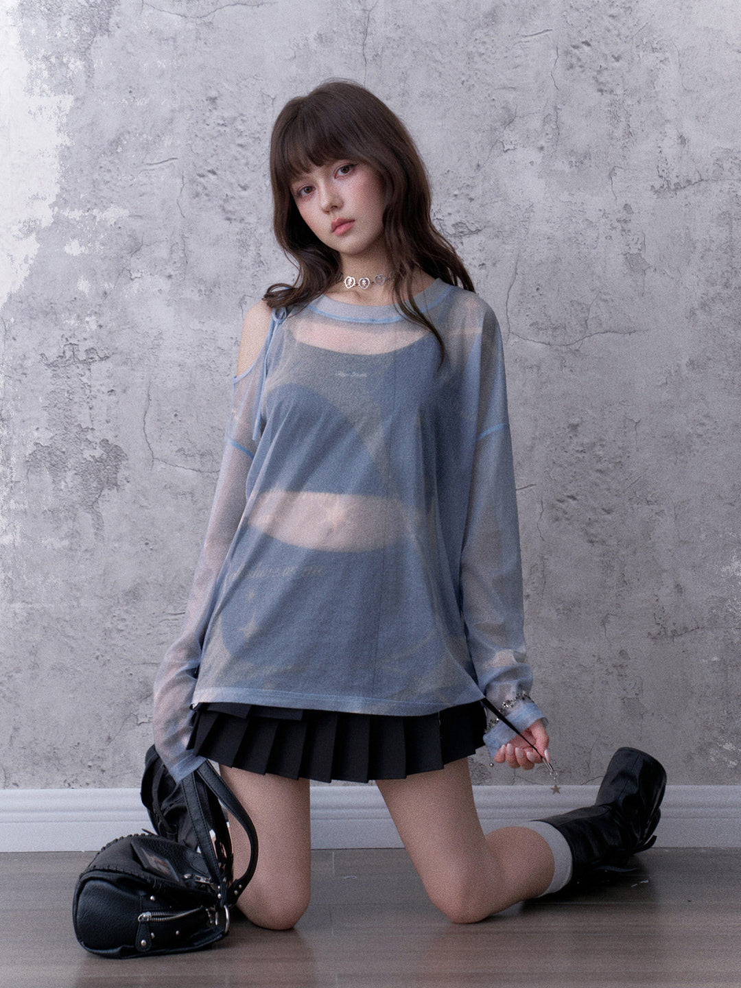 Celestial Tie-Shoulder Mesh Top