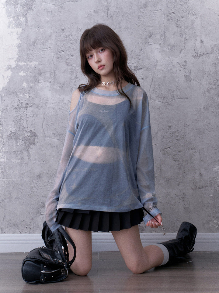 Celestial Tie-Shoulder Mesh Top