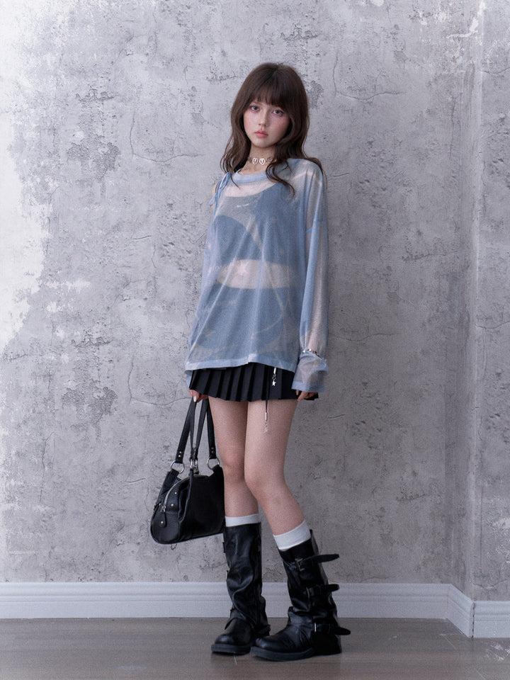 Celestial Tie-Shoulder Mesh Top