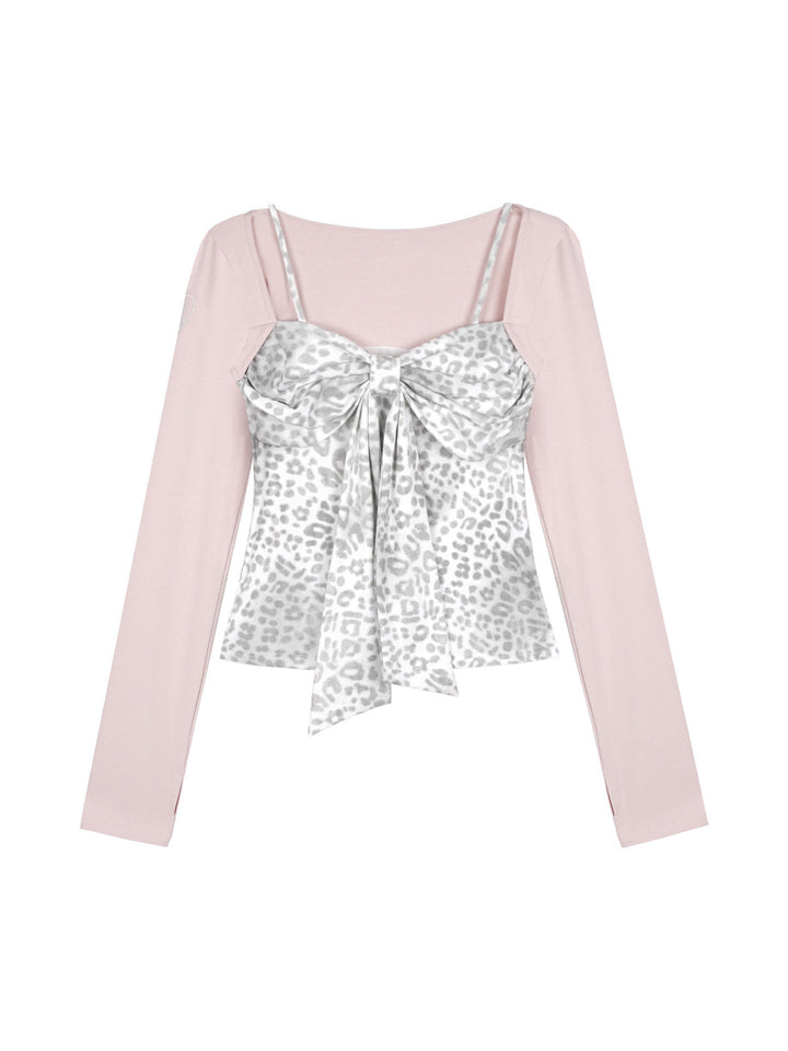 Coquette Leopard Bow Layered Top