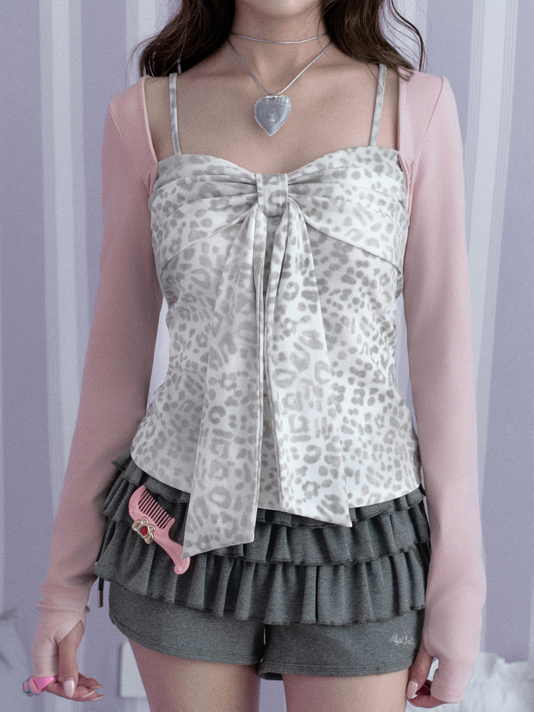 Coquette Leopard Bow Layered Top