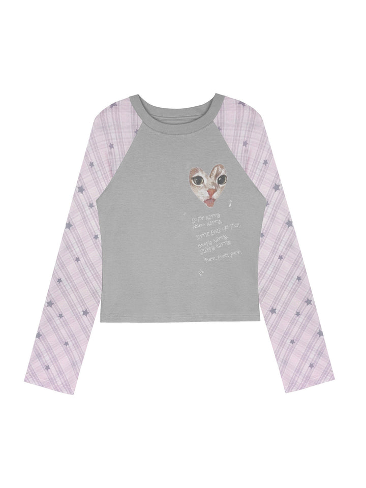 Y2K Cat Graphic Raglan Top