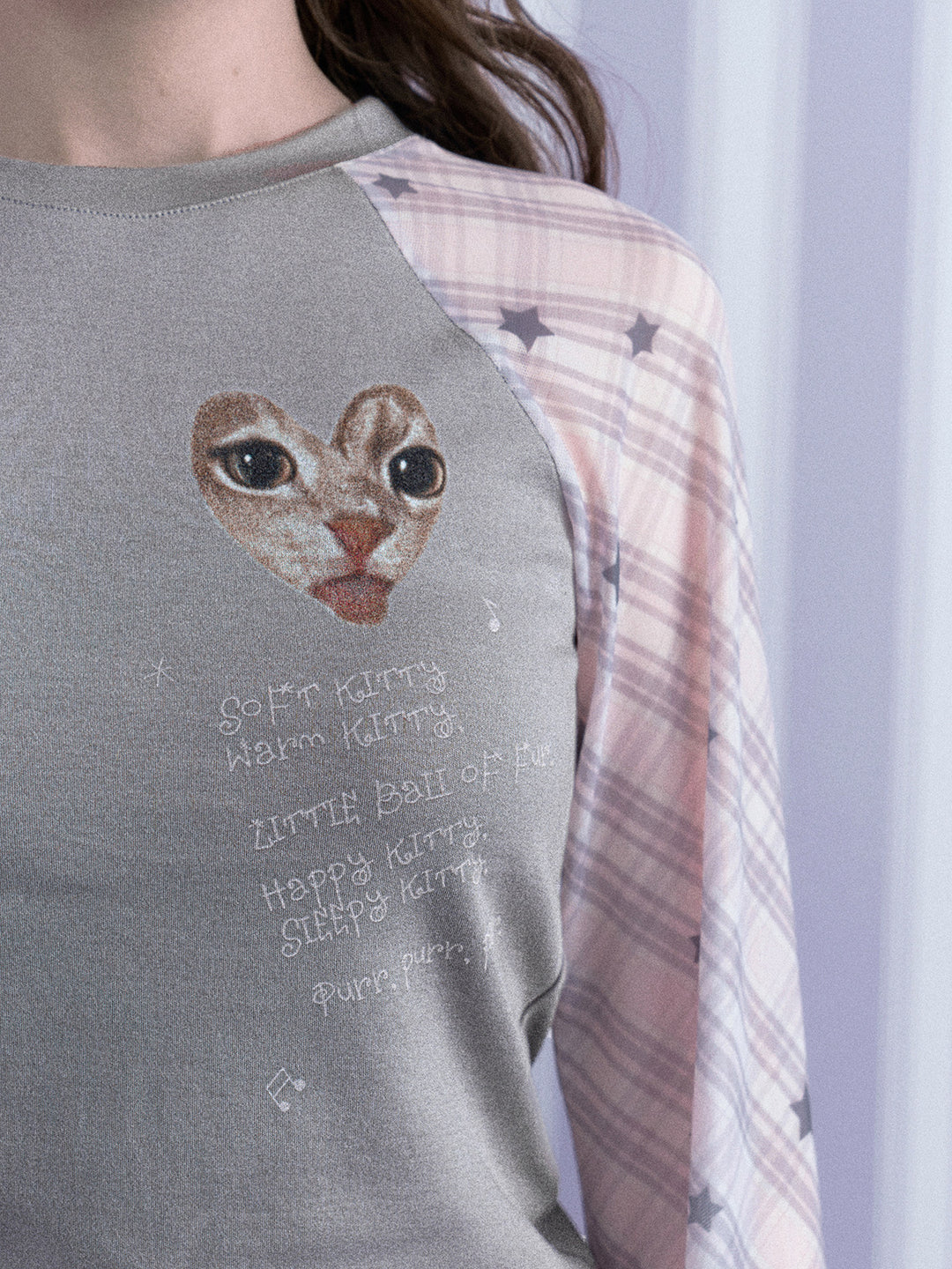 Y2K Cat Graphic Raglan Top
