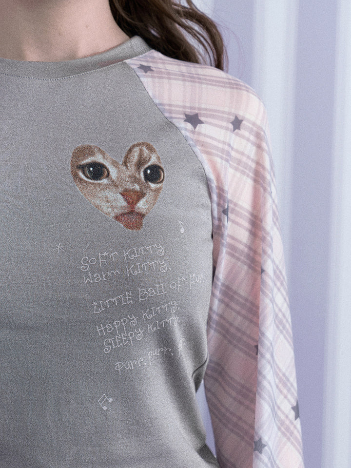 Y2K Cat Graphic Raglan Top
