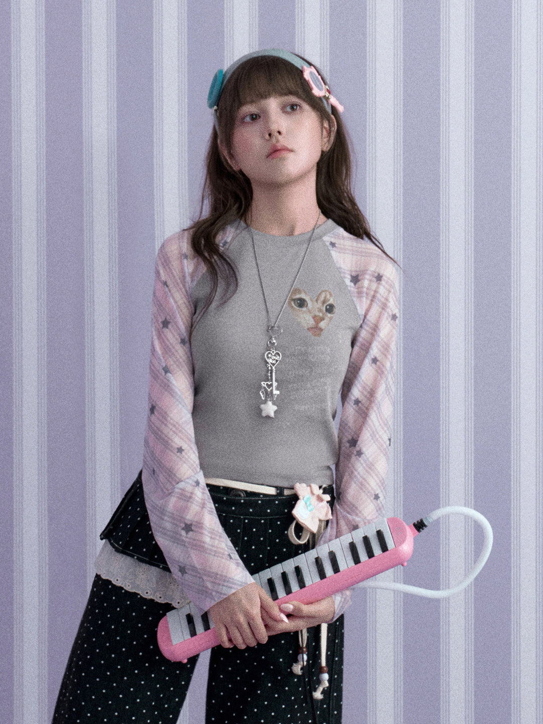 Y2K Cat Graphic Raglan Top