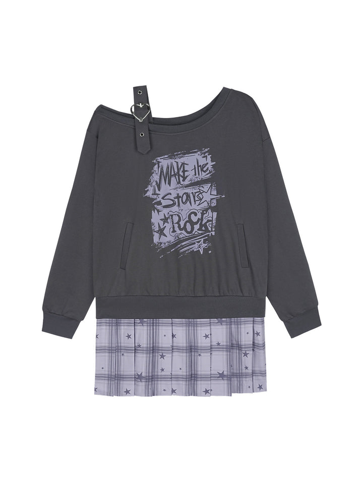 Grunge Graphic Faux Two-Piece Sweatshirt Dress