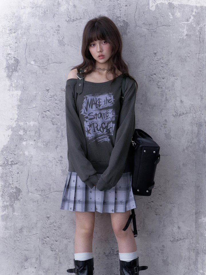 Grunge Graphic Faux Two-Piece Sweatshirt Dress