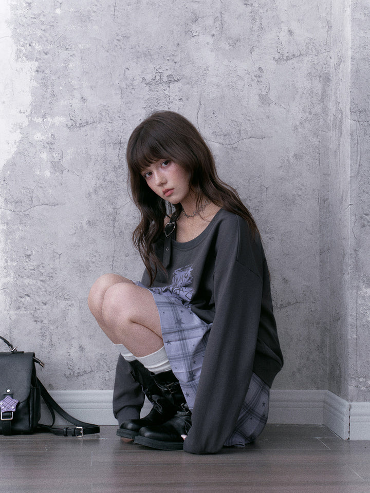 Grunge Graphic Faux Two-Piece Sweatshirt Dress