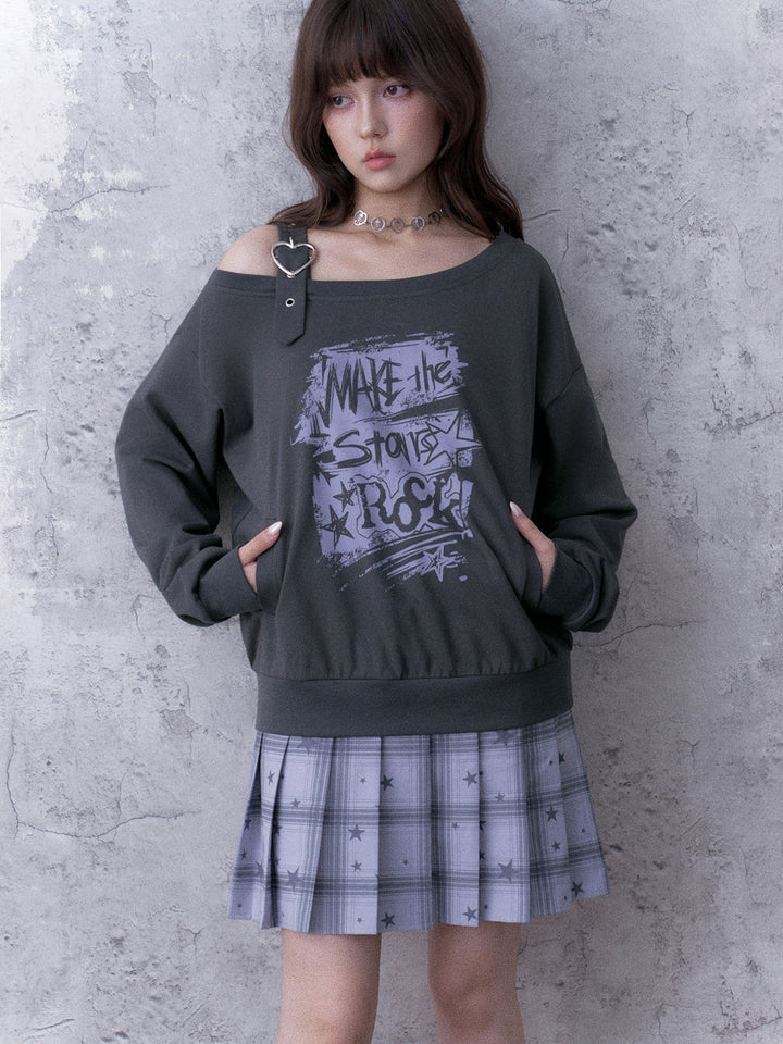 Grunge Graphic Faux Two-Piece Sweatshirt Dress