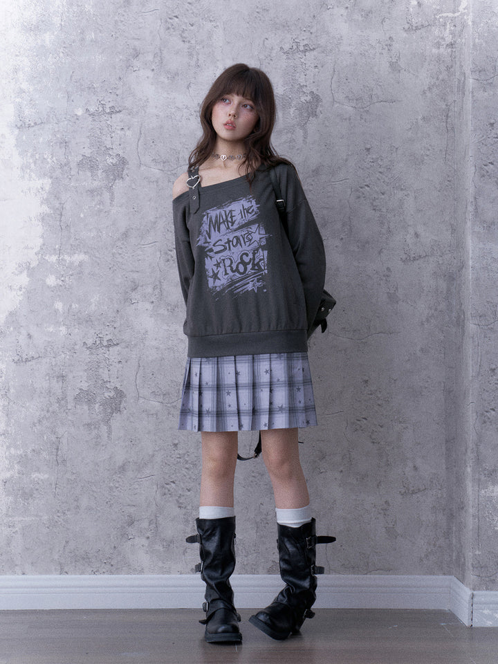 Grunge Graphic Faux Two-Piece Sweatshirt Dress