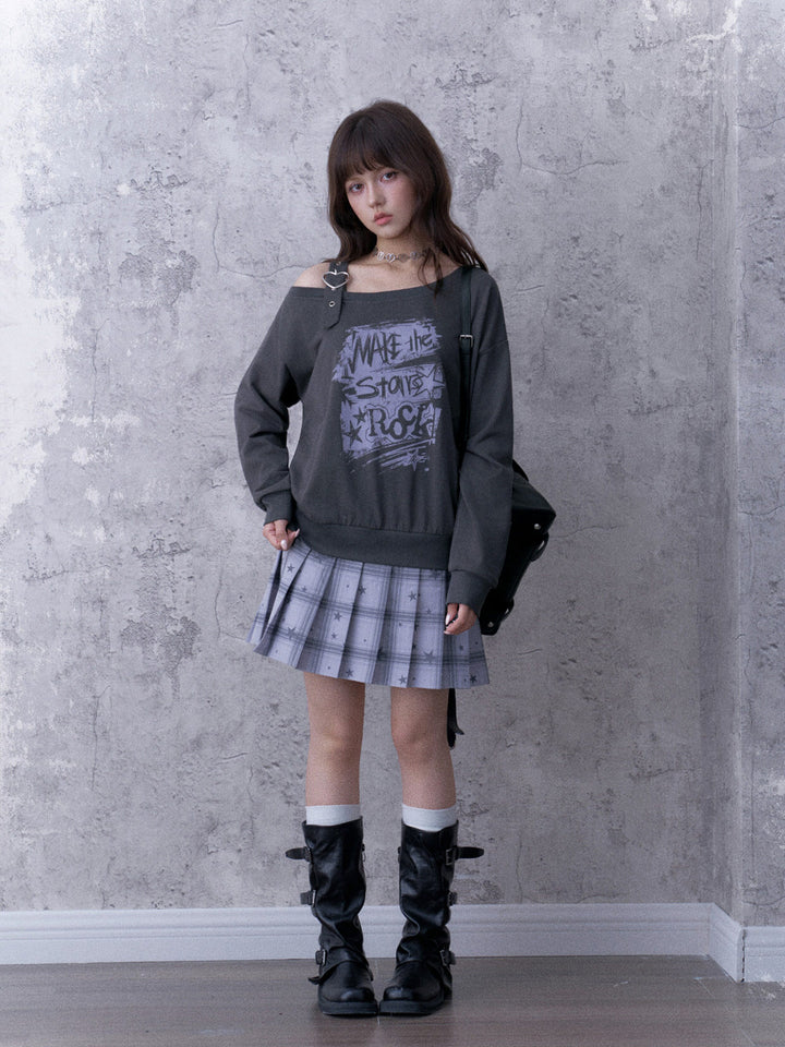 Grunge Graphic Faux Two-Piece Sweatshirt Dress