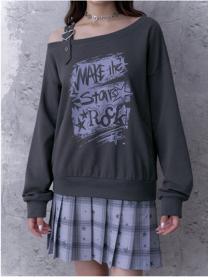 Grunge Graphic Faux Two-Piece Sweatshirt Dress