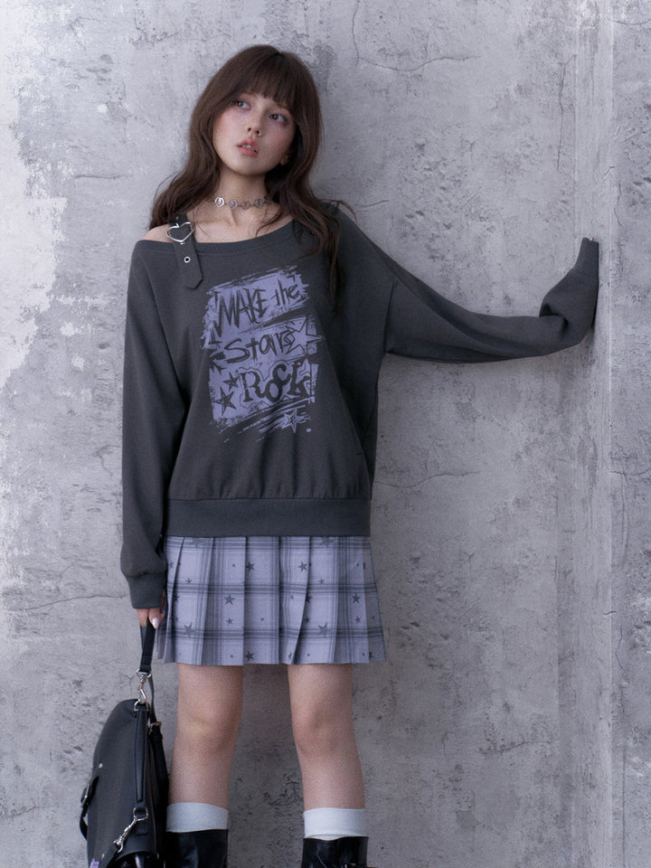 Grunge Graphic Faux Two-Piece Sweatshirt Dress