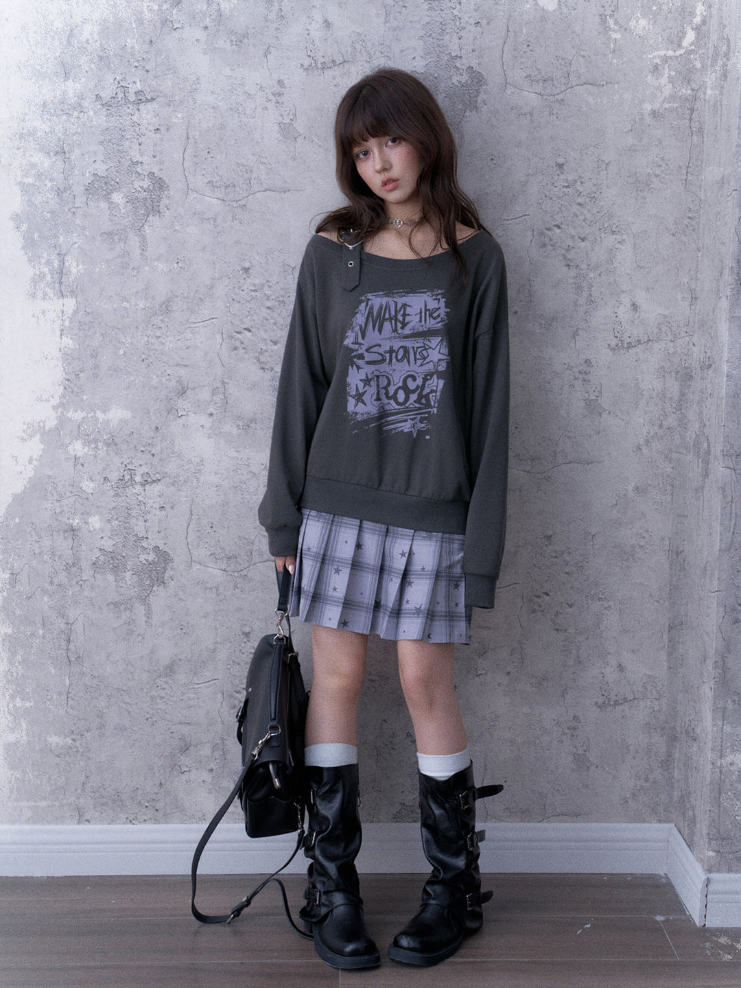 Grunge Graphic Faux Two-Piece Sweatshirt Dress