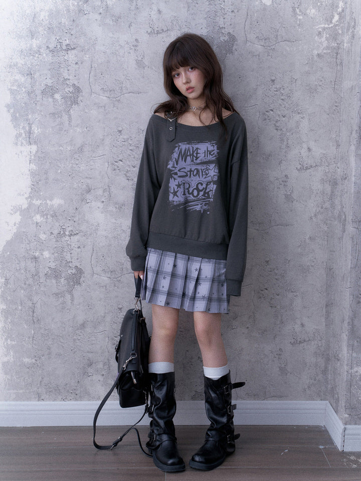 Grunge Graphic Faux Two-Piece Sweatshirt Dress